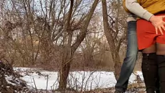 Play Kinky MILF in Boots Spreads Legs Wide to Piss Outdoors